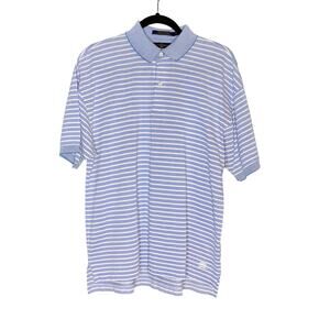 Tommy Hilfiger Men's sz Medium Baby Blue White Striped Polo Short Sleeve Cotton